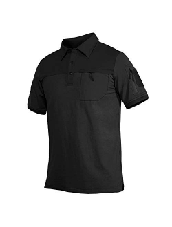 Men's Polo Shirts with 2 Zipper Pockets Loop Patches Cotton Tactical Shirts for Work, Fishing, Golf, Hiking
