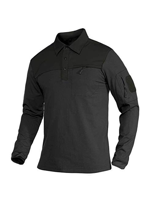 MAGCOMSEN Men's Polo Shirts with 2 Zipper Pockets Loop Patches Cotton Tactical Shirts for Work, Fishing, Golf, Hiking
