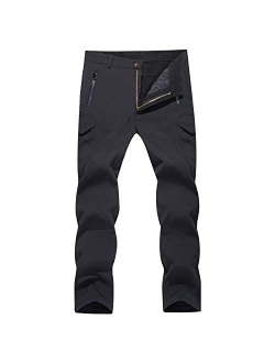 Men's Winter Pants Water Resistant Fleece Lined Snowboard Ski Pants Softshell Tactical Pants with Multi-Pockets