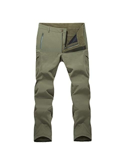 Men's Winter Pants Water Resistant Fleece Lined Snowboard Ski Pants Softshell Tactical Pants with Multi-Pockets