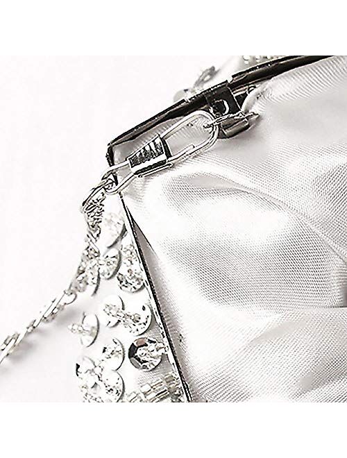 Vistatroy Floral Designer Evening Bag Beaded Sequin Design Vintage Kissing Lock Satin Clutch Purse Bag Wedding Party Clutch