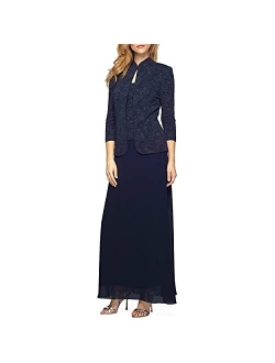 Women's Jacquard Long Dress Mandarin-Neck Jacket (Petite Regular)