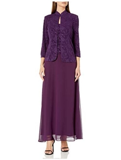 Women's Jacquard Long Dress Mandarin-Neck Jacket (Petite Regular)