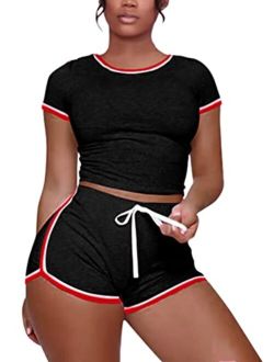 Women's 2 Piece Shorts Set - Sexy Outfits Crop Top + Shorts Tracksuit