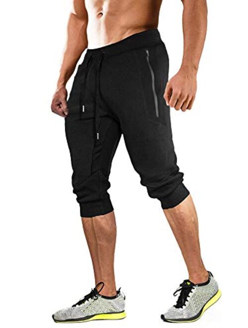 MAGCOMSEN Men's 3/4 Joggers Capri Pants with Zipper Pockets Slim Fit Training Running Workout Capri Joggers