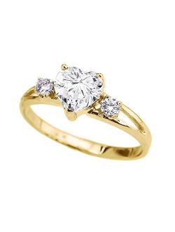 Precious 10k Yellow Gold Heart-Shaped Personalized Birthstone CZ Proposal/Promoise Ring