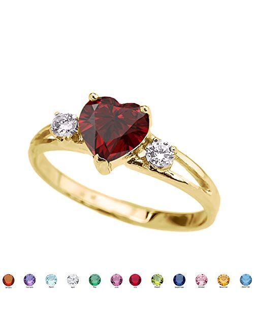Precious 10k Yellow Gold Heart-Shaped Personalized Birthstone CZ Proposal/Promoise Ring