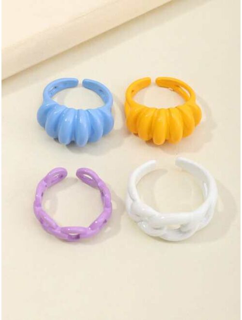 4pcs Girls Chain Design Cuff Ring