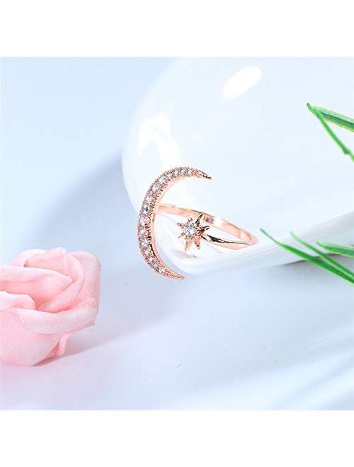 FUTIMELY Moon Crescent Star Ring for Women Teen Girls Adjustable Moon Sun CZ Statement Ring Dainty Crystal Crescent Finger Ring