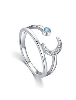 JUSTKIDSTOY Moon Rings 925 Sterling Silver Moon Ring Jewelry for Women Girls