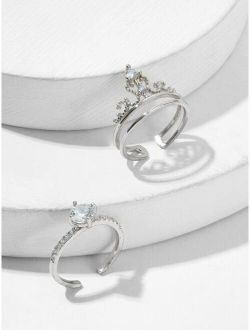 Double Layered Crown Cuff Ring 2pcs