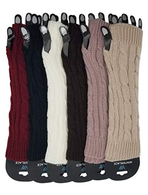 Arm Warmers, 6 Pairs for Women, Cable Knit Warm Winter Sleeve Fingerless Gloves, Premium