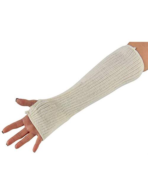 HOME-X Stretch Knit Warming Sleeves, Fingerless Gloves for Women, Long Winter Arm Sleeves, Stretchy Half Arm Gloves-Off-White-12”L