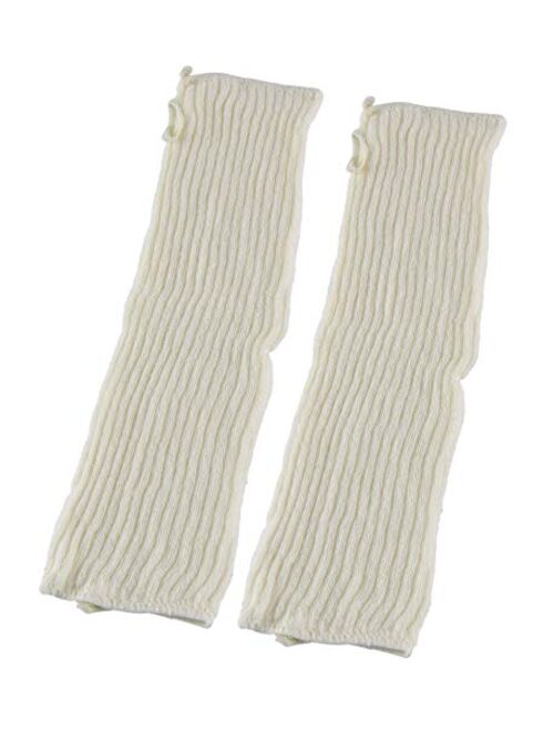 HOME-X Stretch Knit Warming Sleeves, Fingerless Gloves for Women, Long Winter Arm Sleeves, Stretchy Half Arm Gloves-Off-White-12”L