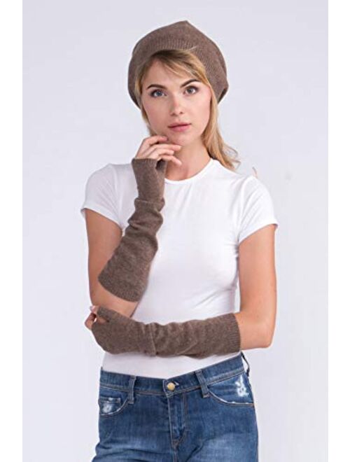cashmere 4 U Women's 100% Cashmere Long Sleeve Fingerless Mitten Gloves