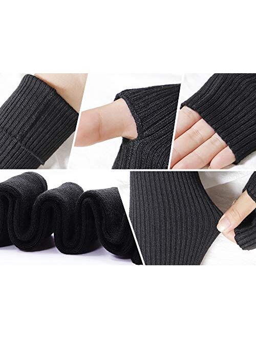 Bellady Women Knit Soft Fingerless Gloves Arm Warmers Extra Long Gloves