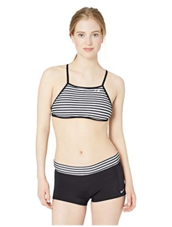 Women's Laser Stripe High Neck Bikini Swimsuit Set