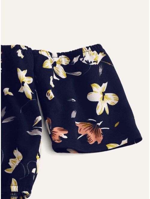 Shein Floral Off-the-Shoulder Crop Top & Shorts Set