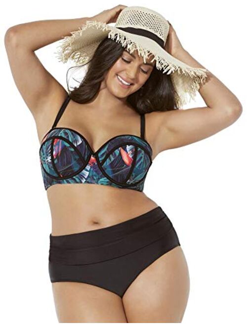 Swimsuits For All Women's Plus Size Madame Underwire Bikini Set with Foldover Brief