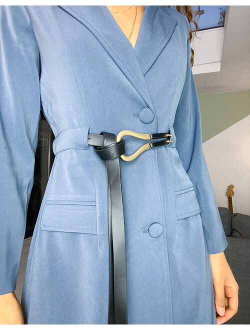 4th & Reckless Petite blazer dress with belt detail in steel blue