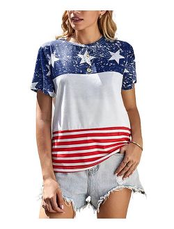 YOCheerful Womens Tops Short Sleeve Patriotic Stripes Star American Print T-Shirt Elegant Tops 