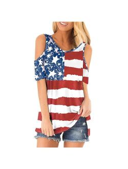 Saxizeo 4th of July Tank Tops for Women Womens American Flag Stripe Star Print Distressed Sunflower Sleeveless Tee T Shirt 