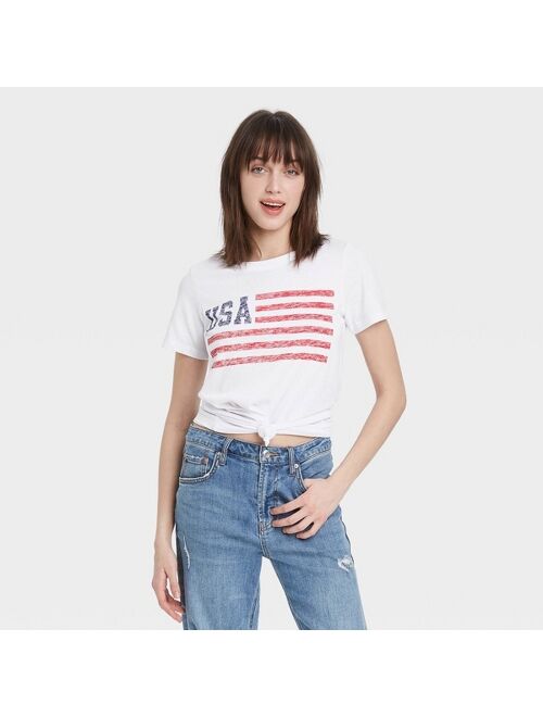 Women's USA Flag Short Sleeve Graphic T-Shirt - White