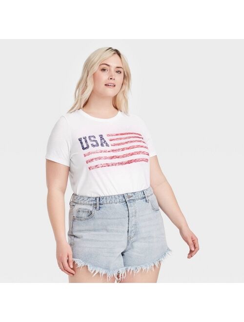 Women's USA Flag Short Sleeve Graphic T-Shirt - White