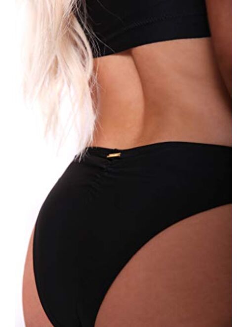 Elico Assoulini "Bella Women's Square Top High Waisted Cheeky Bikini Set Two Piece Bathing Suit (Black)