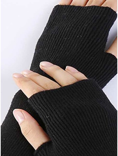 Shein 1pair Solid Long Fingerless Gloves