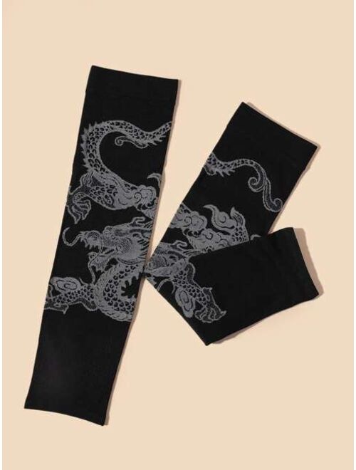 Shein Chinese Dragon Print Long Gloves