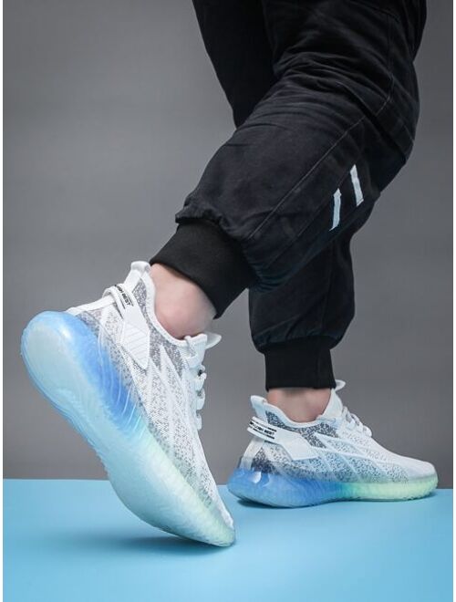 Shein Men Lace Up Decor Letter Graphic Knit Sneakers