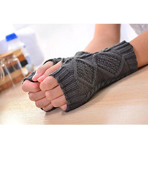 2-4 Pairs Women Winter Warm Knit Fingerless Gloves Hand Crochet Thumbhole Arm Warmers Mittens