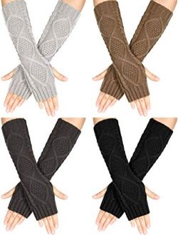 4 Pairs Winter Knit Warm Long Glove Thumbhole Fingerless Gloves Arm Warmers Glove for Women