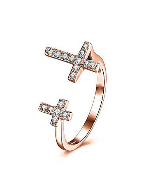 18k Rose Gold-Plated Open Cross Bypass Ring With Swarovski® Crystals