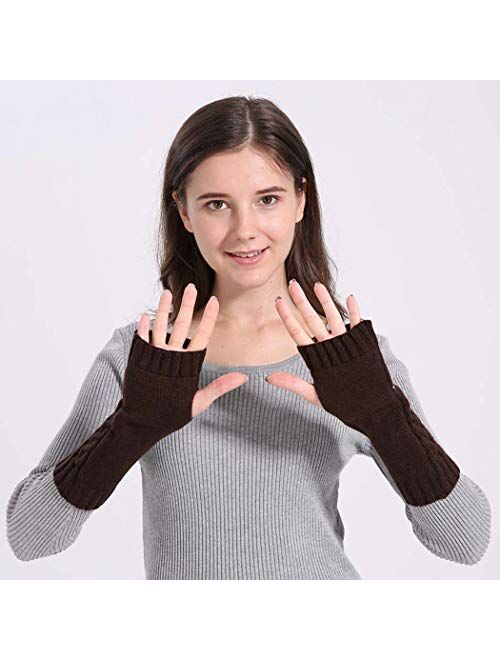 Urieo Winter Arms Warmers Acrylic Skull Knit Warm Thumb Hole Gloves Mittens for Women