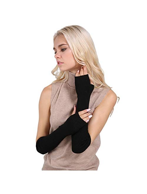 Arm Warmer Gloves, Facecozy Warm Cashmere Long Fingerless Gloves for Men and Women Typing Gloves for Computer with Thumb Hole