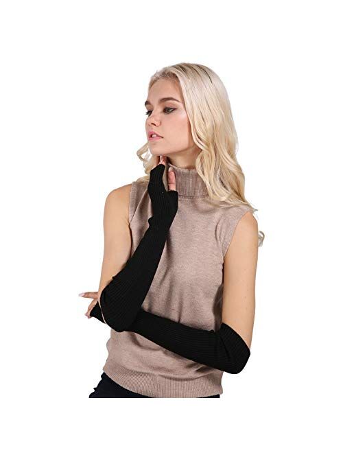 Arm Warmer Gloves, Facecozy Warm Cashmere Long Fingerless Gloves for Men and Women Typing Gloves for Computer with Thumb Hole