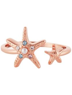 Imitation Pearl & Swarovski Crystal Starfish Cuff Ring in Rose Gold-Plated Brass
