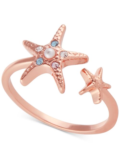 Imitation Pearl & Swarovski Crystal Starfish Cuff Ring in Rose Gold-Plated Brass