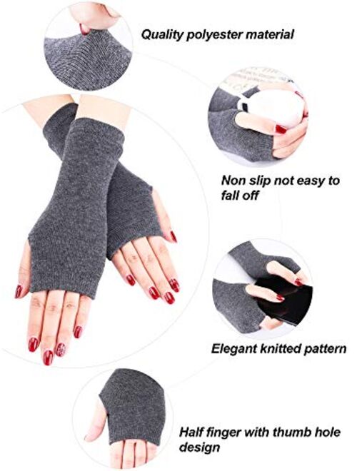 3 Pairs Winter Long Fingerless Gloves Knit Elbow Length Gloves Thumb Hole Arm Warmers for Women Girls