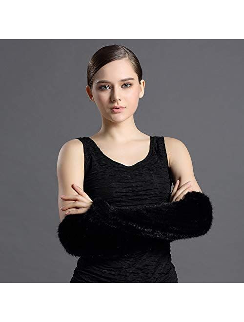 LVCOMEFF Women Knitted Mink Fur Arm Warmer Knitting Glove Mittens Fingerless