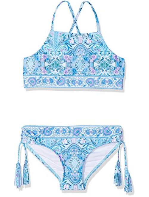 Seafolly Girls' Big Tankini Swimsuit Set, Aqua Sky, 8