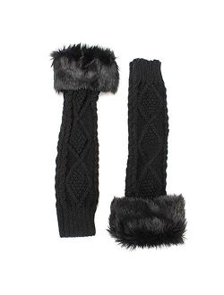 Women's Winter Stretch Faux Fur Knit Wool Arm Warmers Long Fingerless Gloves