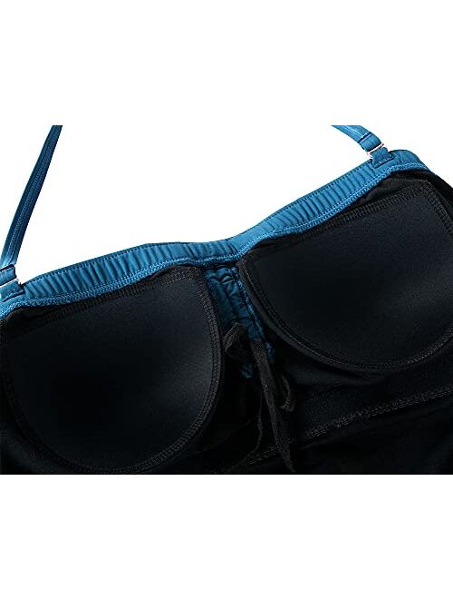 Hilor Women's One Piece Swimsuits Bandeau Bathing Suits with Front Drawstring