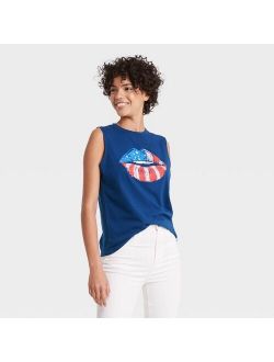 Women's Americana Lips Graphic Tank Top - Blue