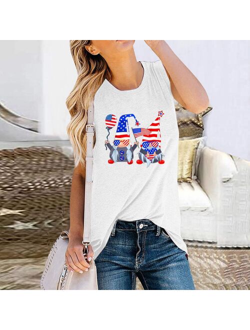 MUQGEW Independence Day Goblin Print T-shirt Women Fourth of July Shirt Funny Patriotic 4th of July Popsicle Graphic Tee Vintage Tshirt