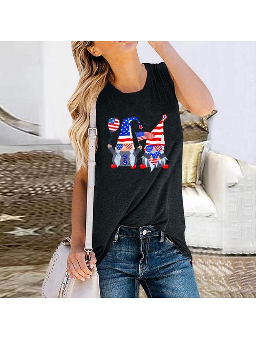 MUQGEW Independence Day Goblin Print T-shirt Women Fourth of July Shirt Funny Patriotic 4th of July Popsicle Graphic Tee Vintage Tshirt