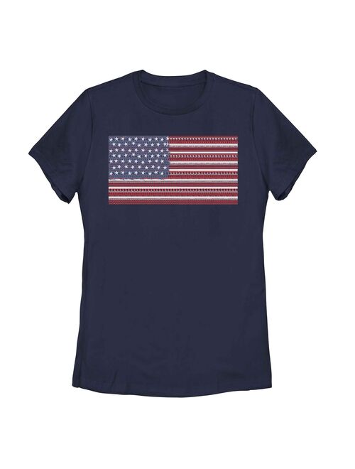 Junior Round Neck Short Sleeve American Patriotic Flag Tee