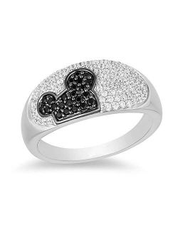 Dividiamonds Cluster Mickey Mouse Ring For Women's & Girl's 1 CT. T.W. D/VVS1 Black & White Diamond In 925 Sterling Silver